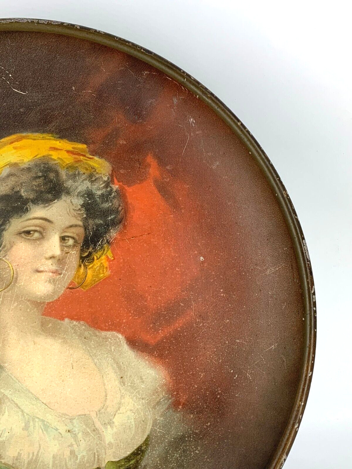 Vintage 1900s Beer Tray with Woman in Scarf