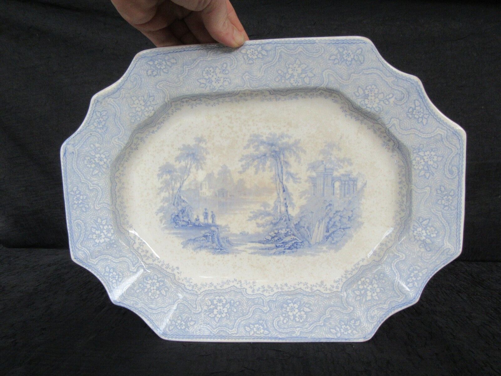 Early 1800s T. Edwards Temple Blue Platter