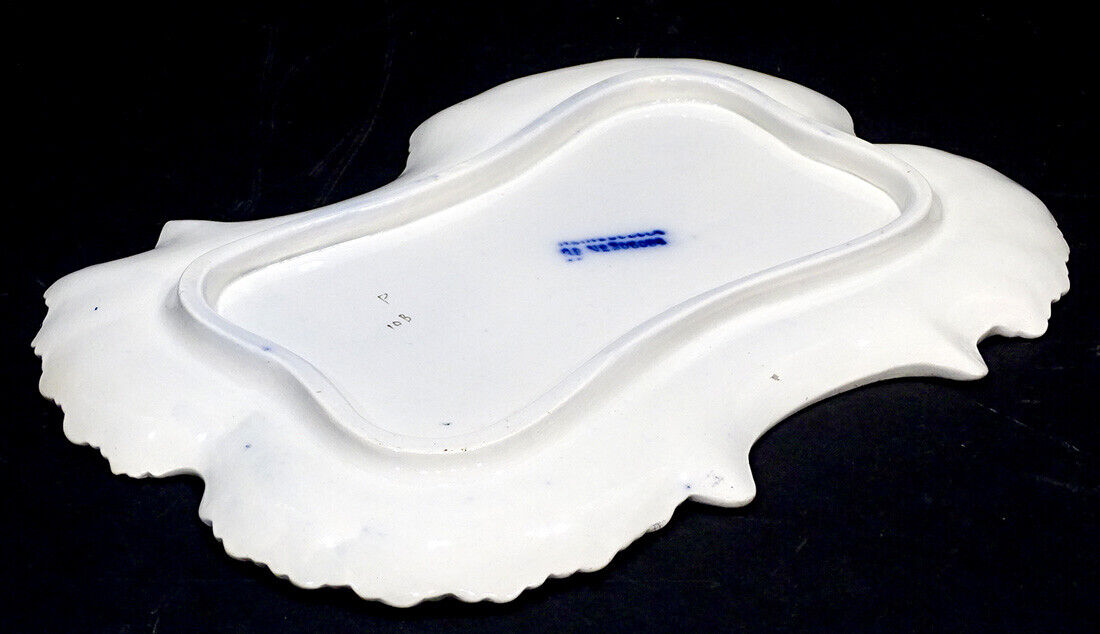 1800s Floral Flow Blue China Dresser Tray