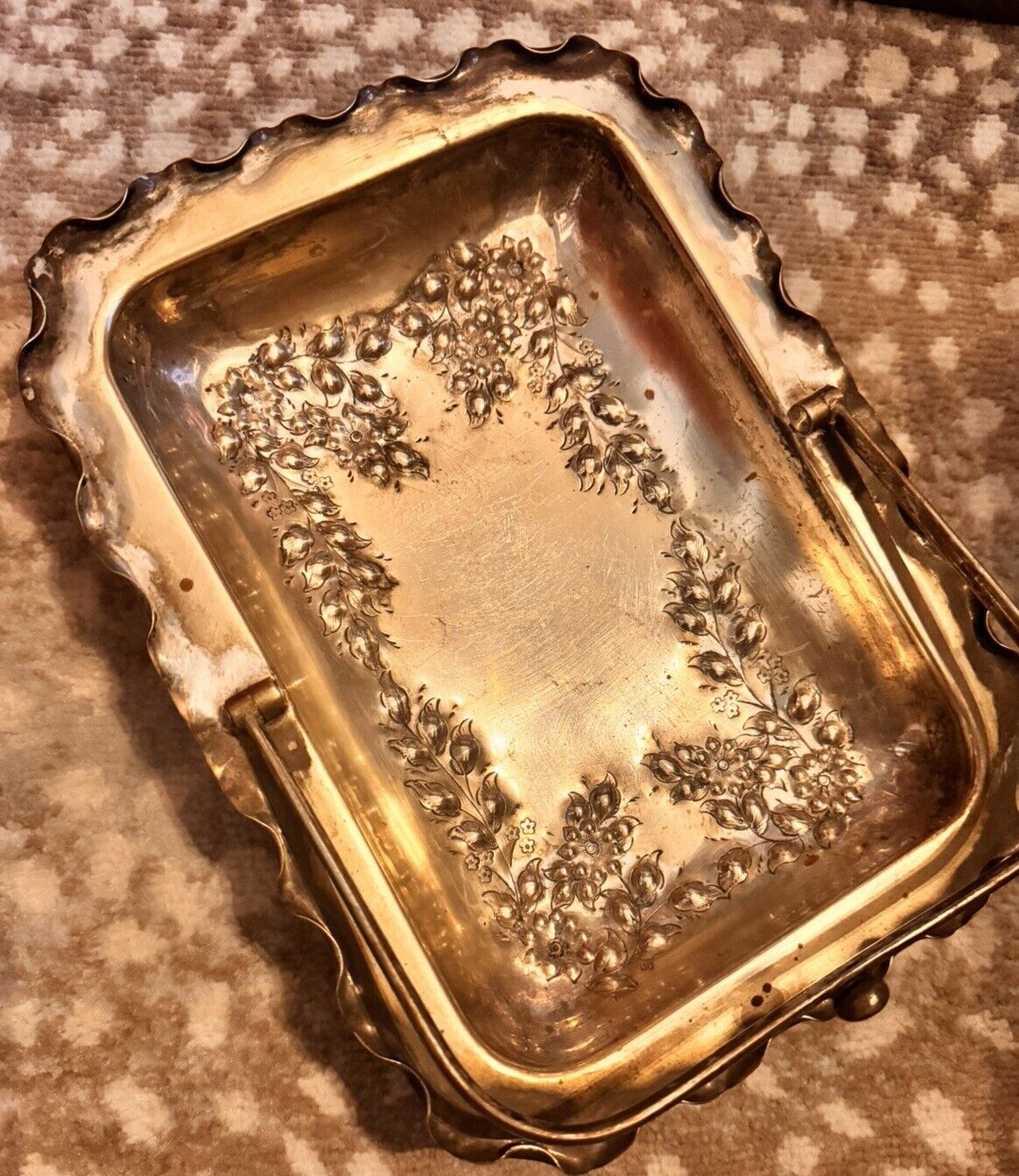 1800s Silver Plated Brass Footed Tray Basket