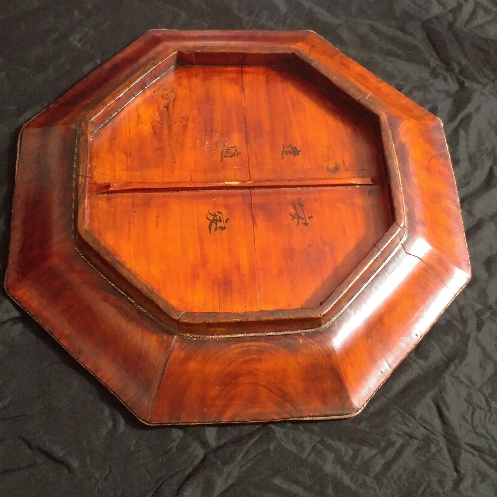 Hand-Painted 1800s Chinese Lacquered Octagon Tray