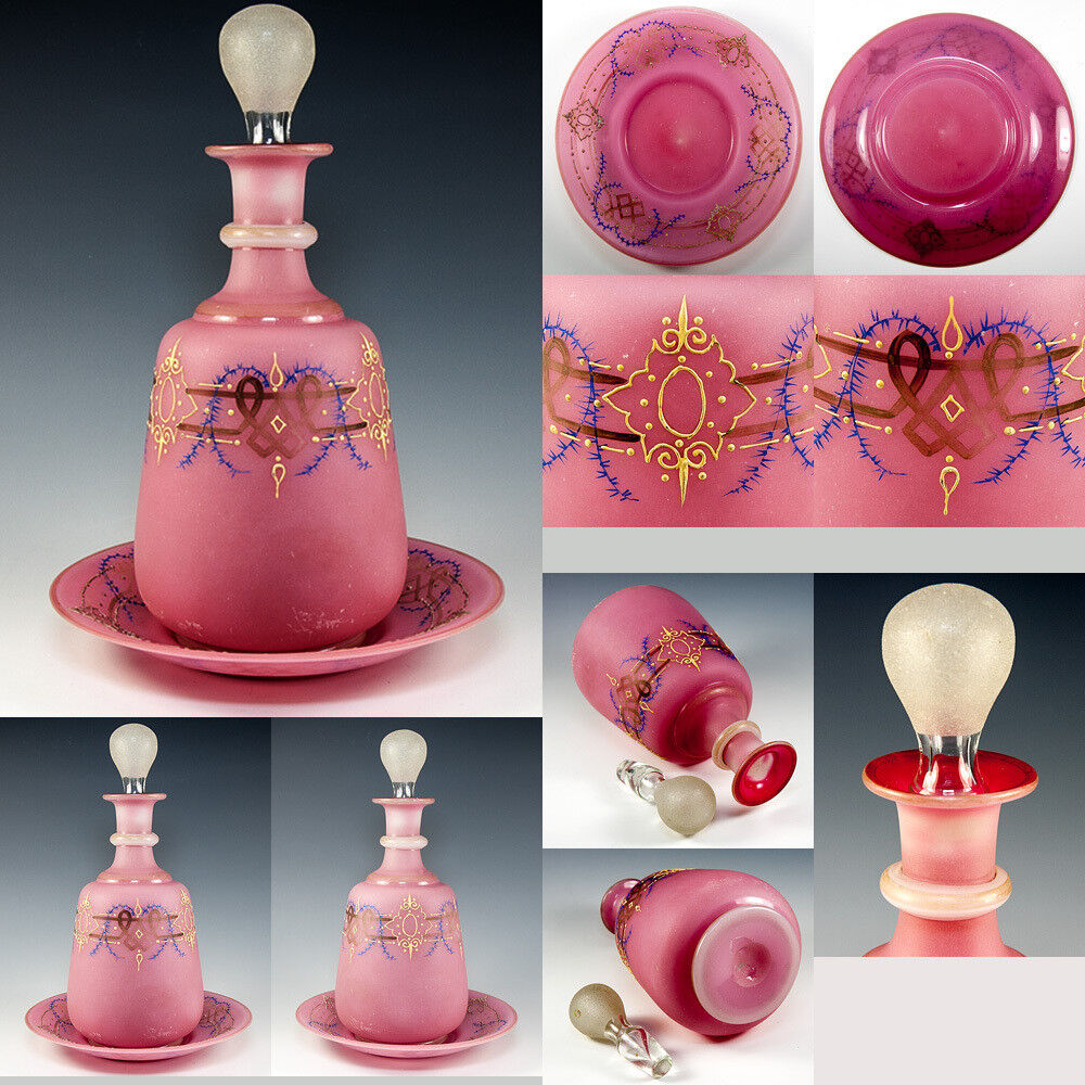 Mid-1800s French Opaline Decanter and Tray