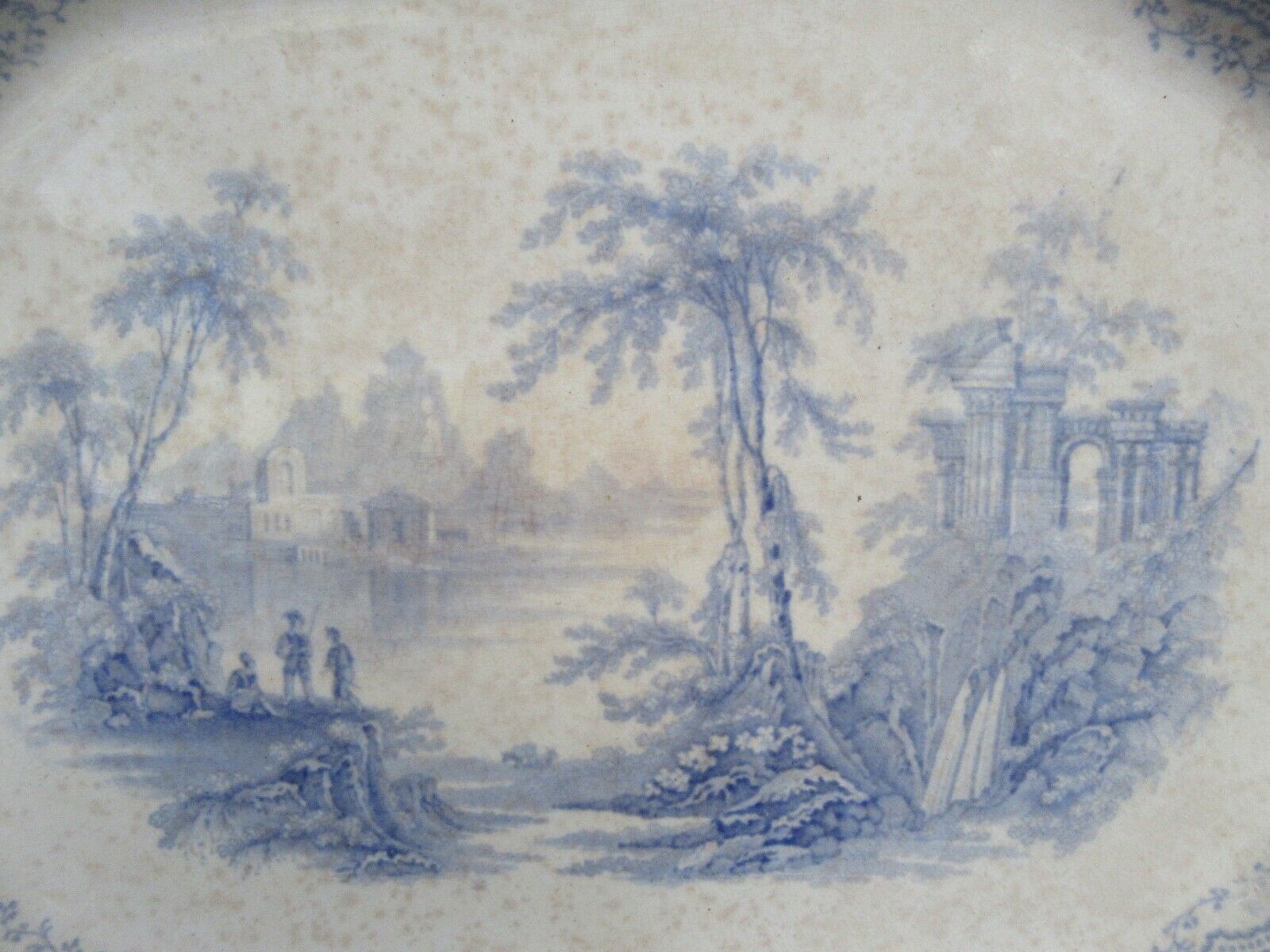 Early 1800s T. Edwards Temple Blue Platter