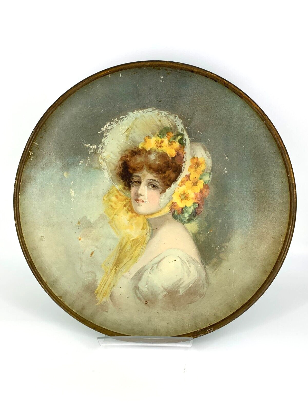 Vintage Beer Serving Tray Featuring Bonneted Woman