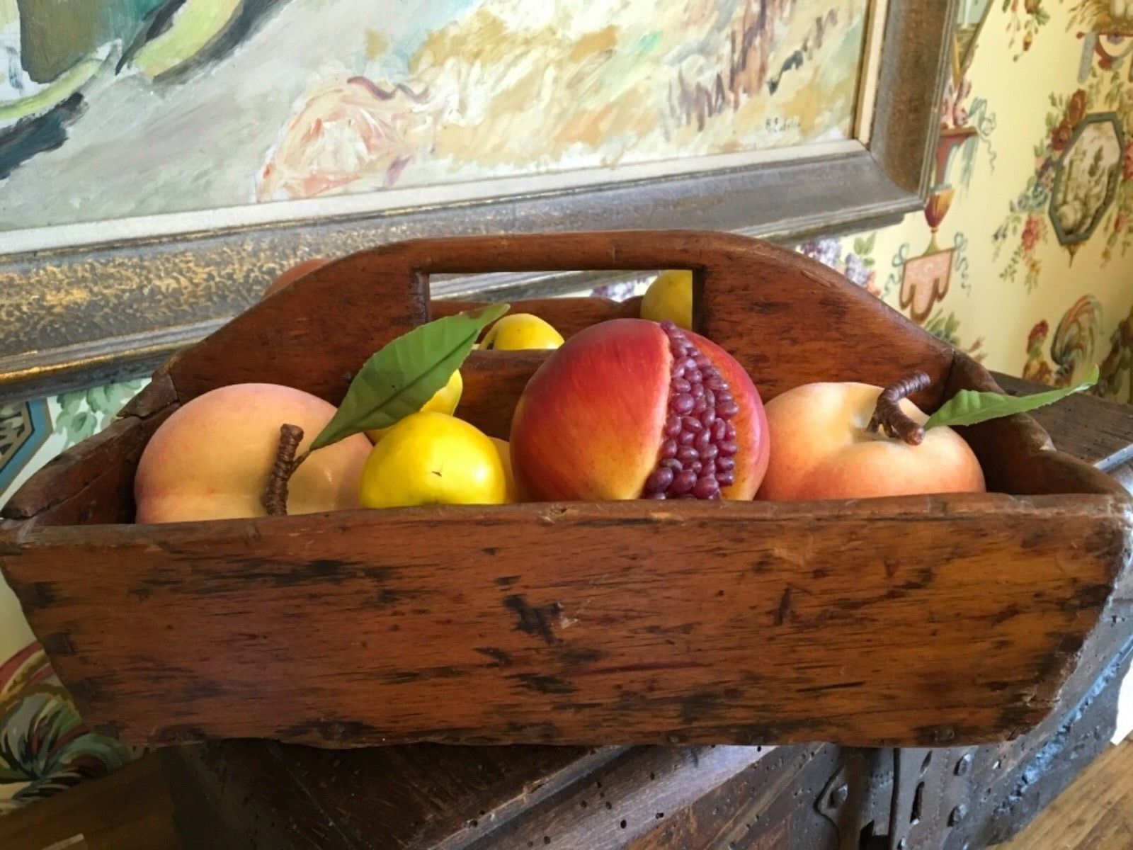 Vintage Handcrafted Wooden Utility Tray from 1800s