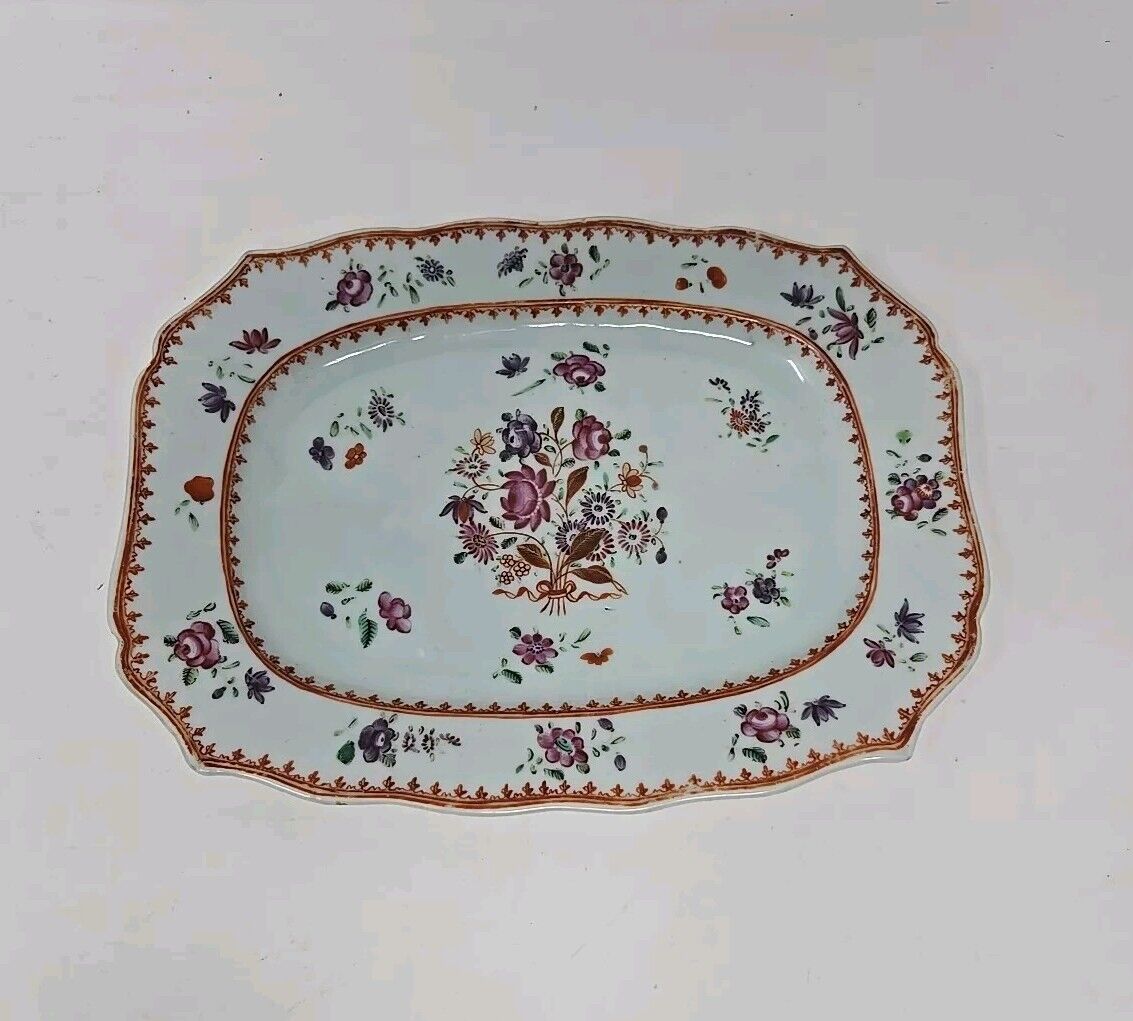 19th Century Chinese Floral Export Tray, 10"x7.5