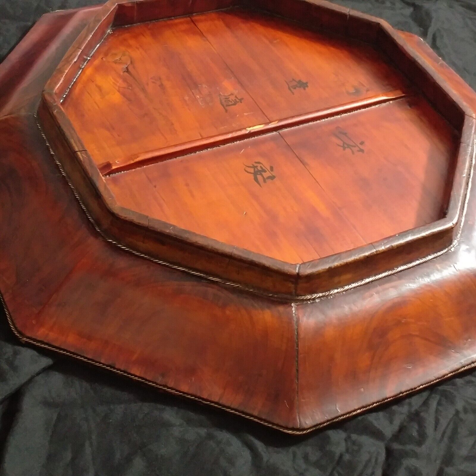 Hand-Painted 1800s Chinese Lacquered Octagon Tray