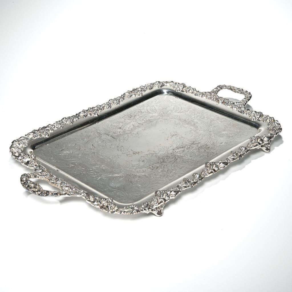 Art Nouveau Silverplate Footed Grape Tray 19th Century