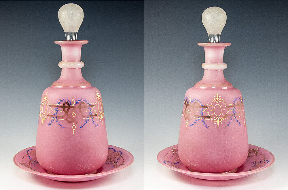 Mid-1800s French Opaline Decanter and Tray