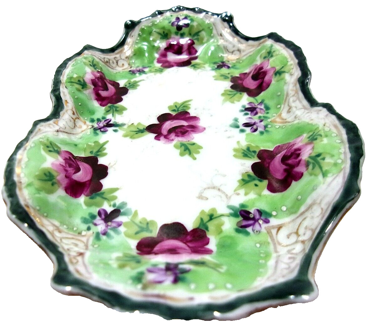 1800s Small Shallow Scalloped Porcelain Pin Tray