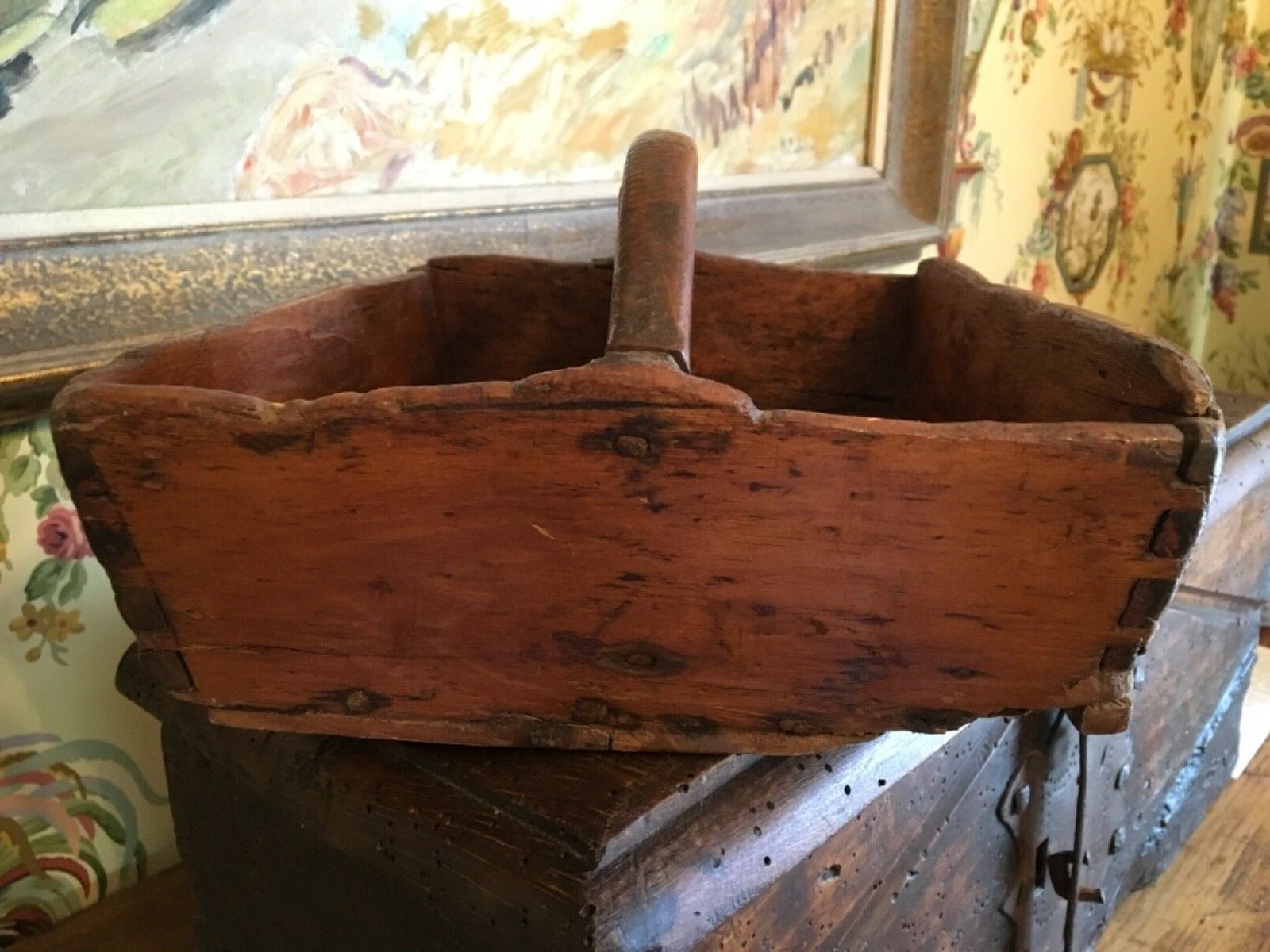 Vintage Handcrafted Wooden Utility Tray from 1800s