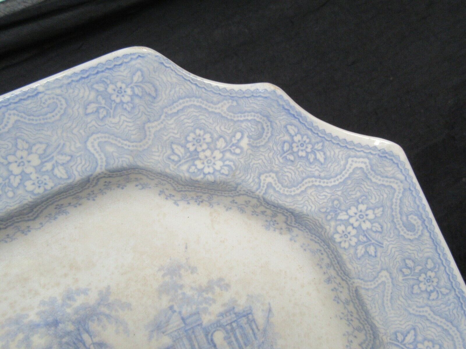 Early 1800s T. Edwards Temple Blue Platter