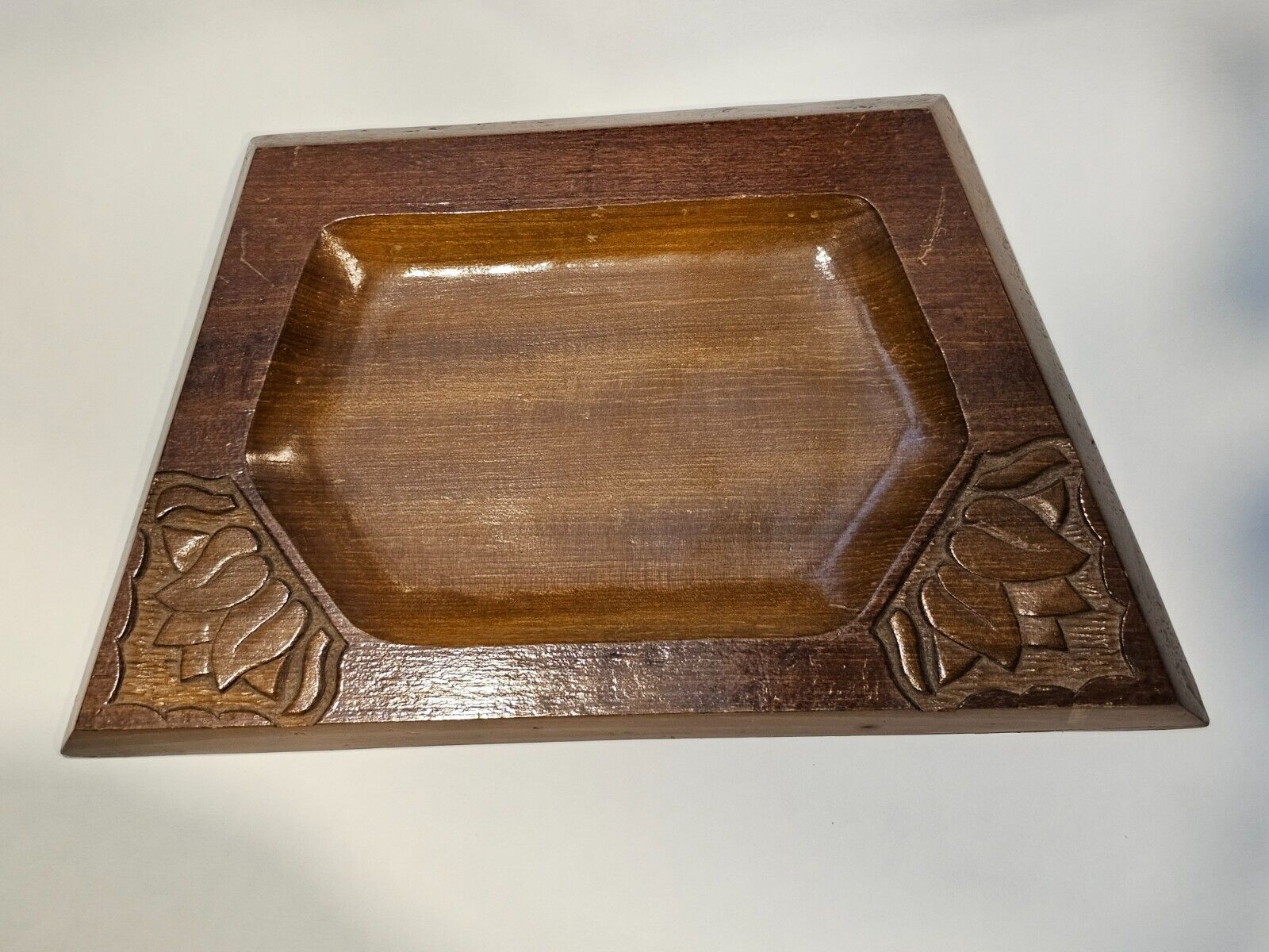 1886 Antique Carved Wood Serving Tray