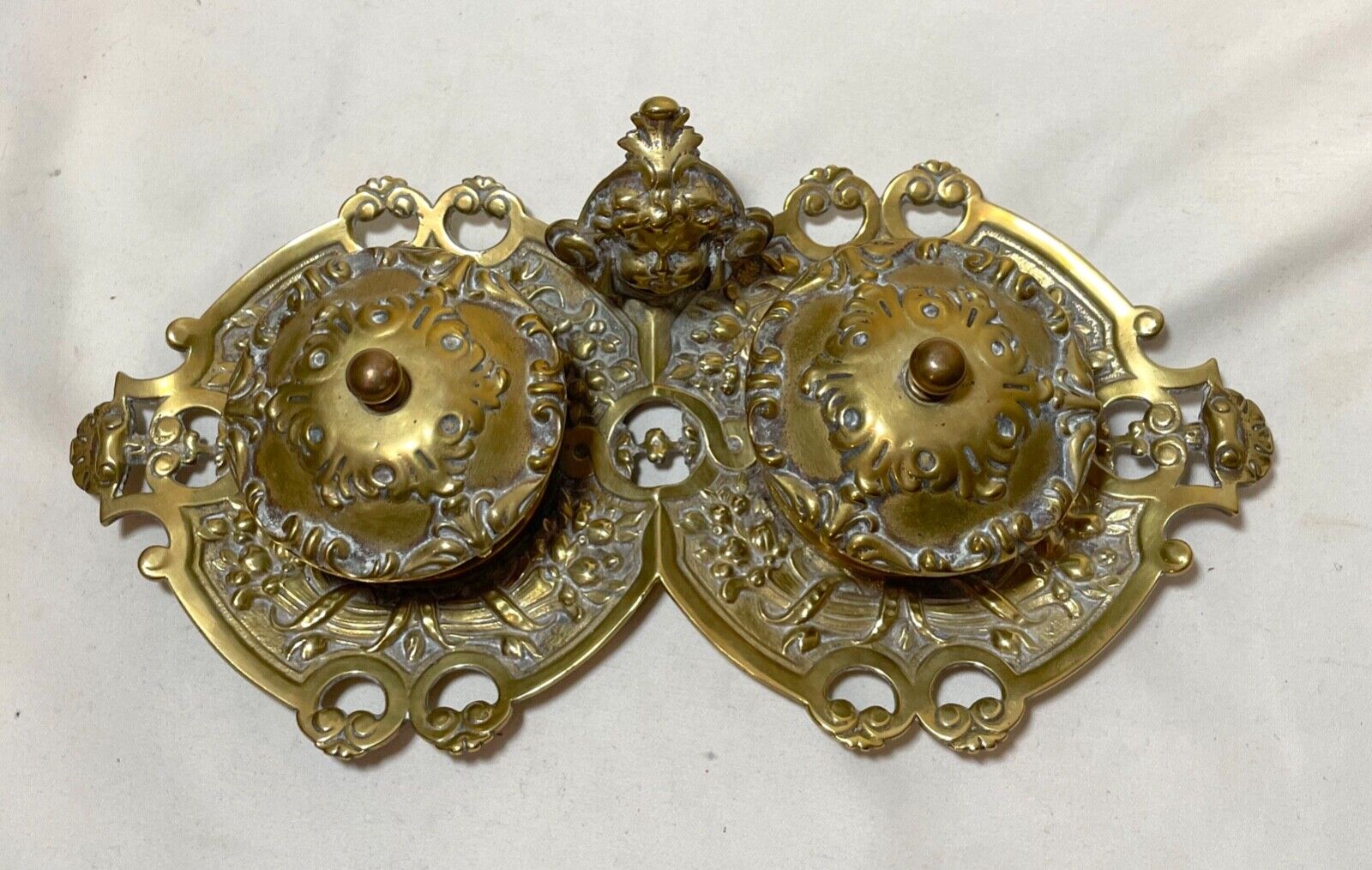 Victorian Cherub Gilt Bronze Brass Inkwell Stand
