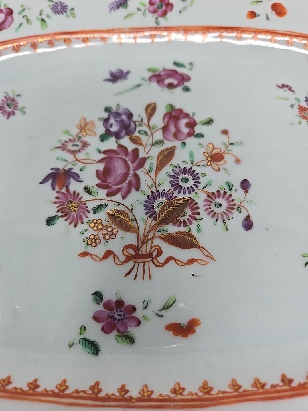 19th Century Chinese Floral Export Tray, 10"x7.5