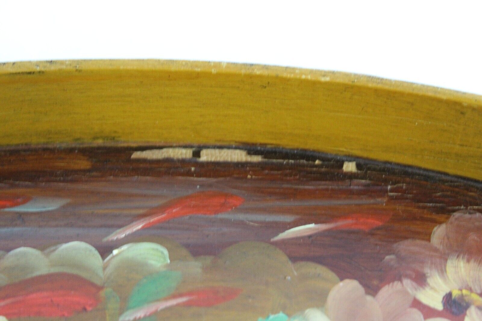 1800s Hand-Painted Floral Wooden Tray from France