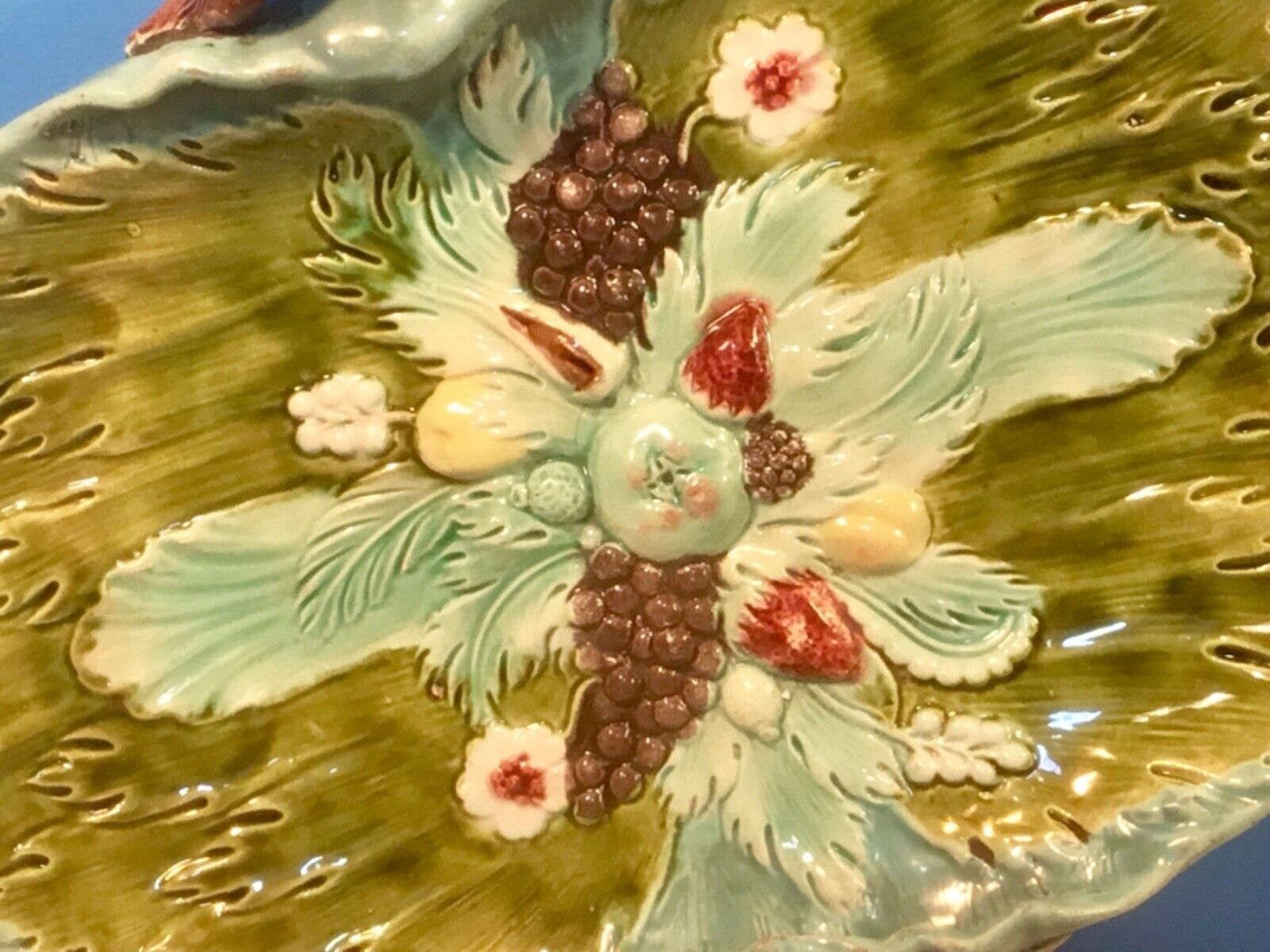 Majolica Fruit Platter Basket Tray, c. 1800s