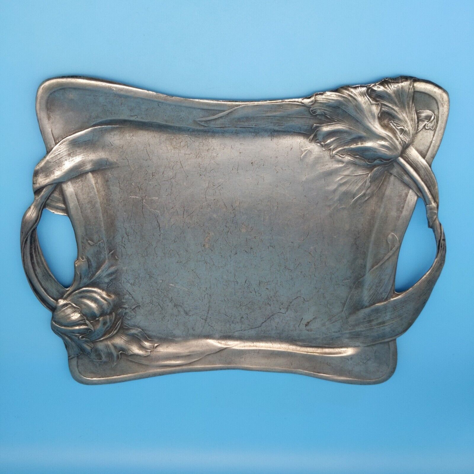 Art Nouveau Pewter Tray with Tulip Motif