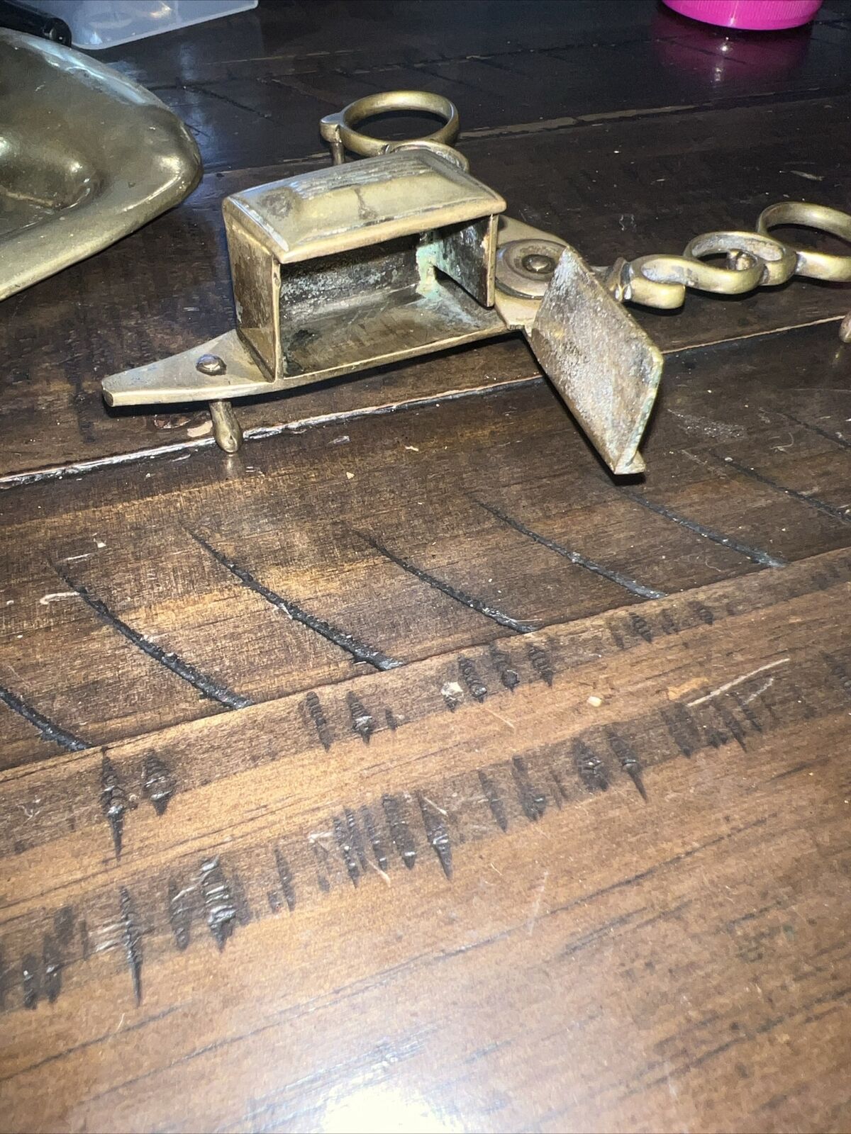 Victorian Brass Candle Snuffer and Tray Set