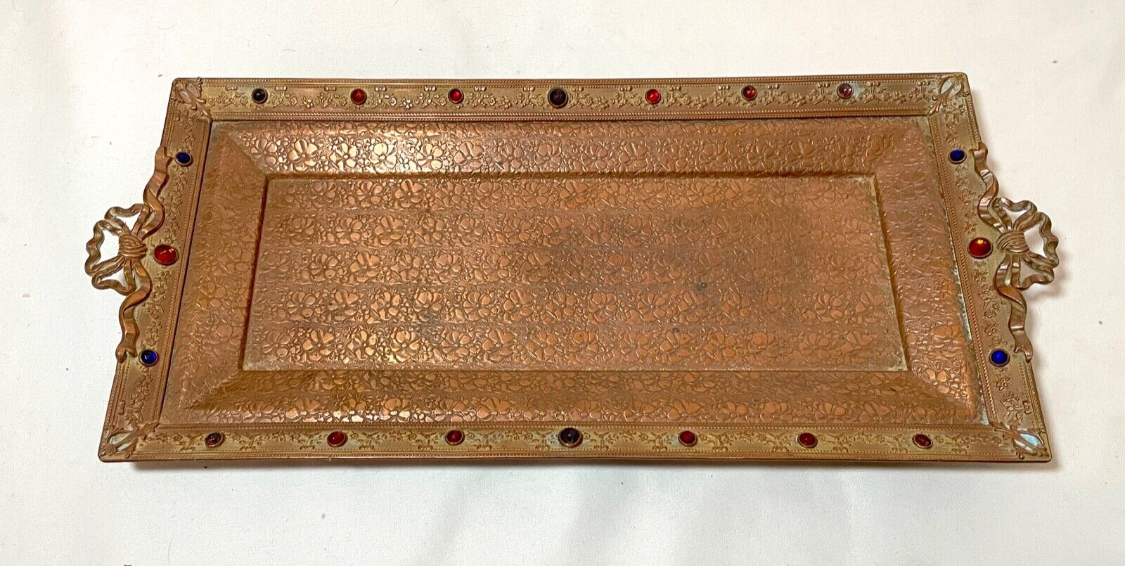 Victorian Jeweled Bronze Dresser Tray, 1800s