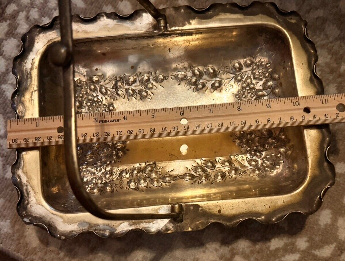 1800s Silver Plated Brass Footed Tray Basket