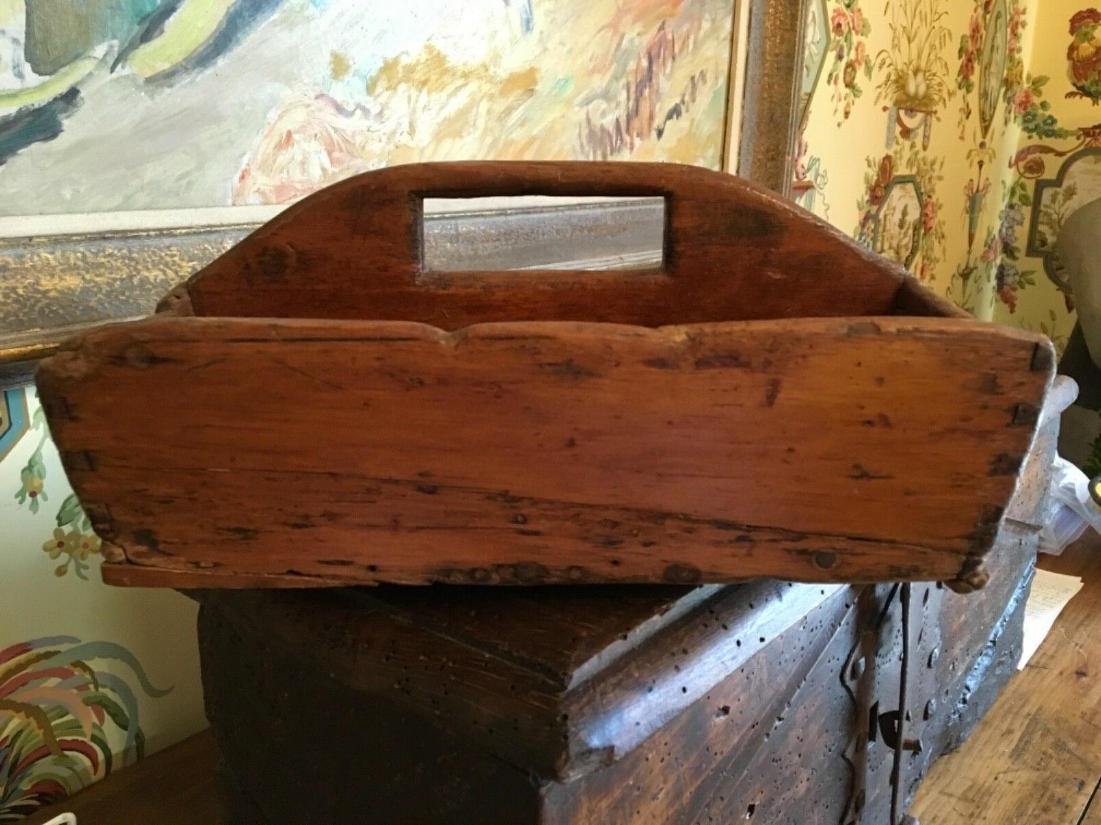 Vintage Handcrafted Wooden Utility Tray from 1800s
