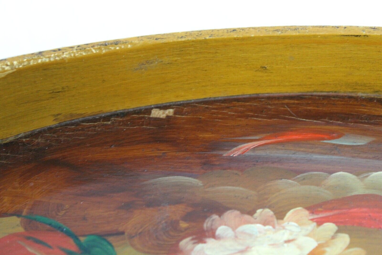 1800s Hand-Painted Floral Wooden Tray from France
