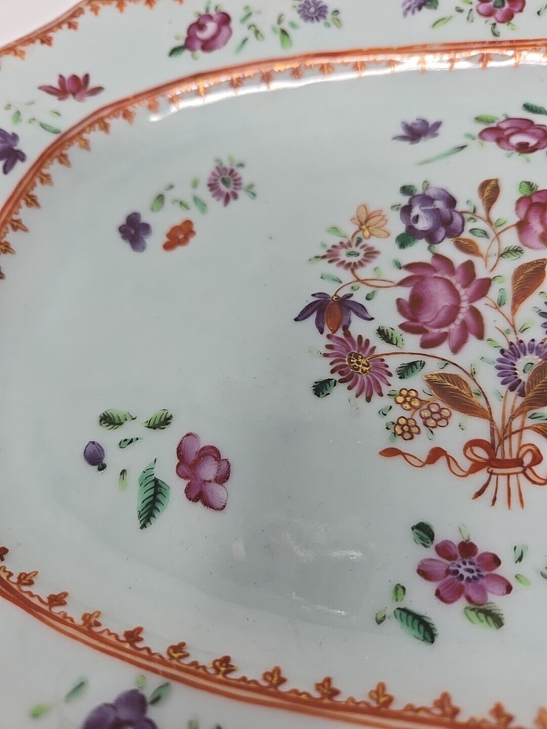 19th Century Chinese Floral Export Tray, 10"x7.5