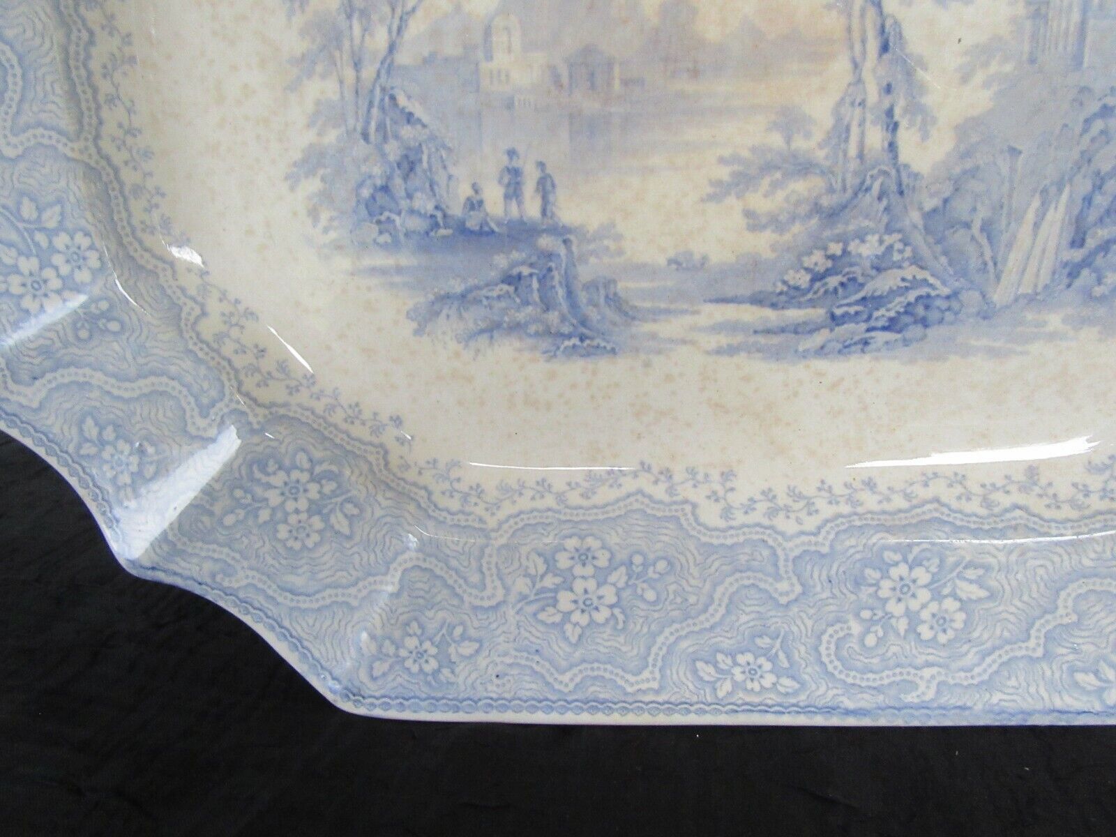 Early 1800s T. Edwards Temple Blue Platter