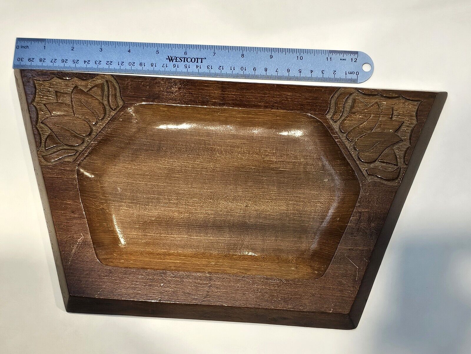 1886 Antique Carved Wood Serving Tray