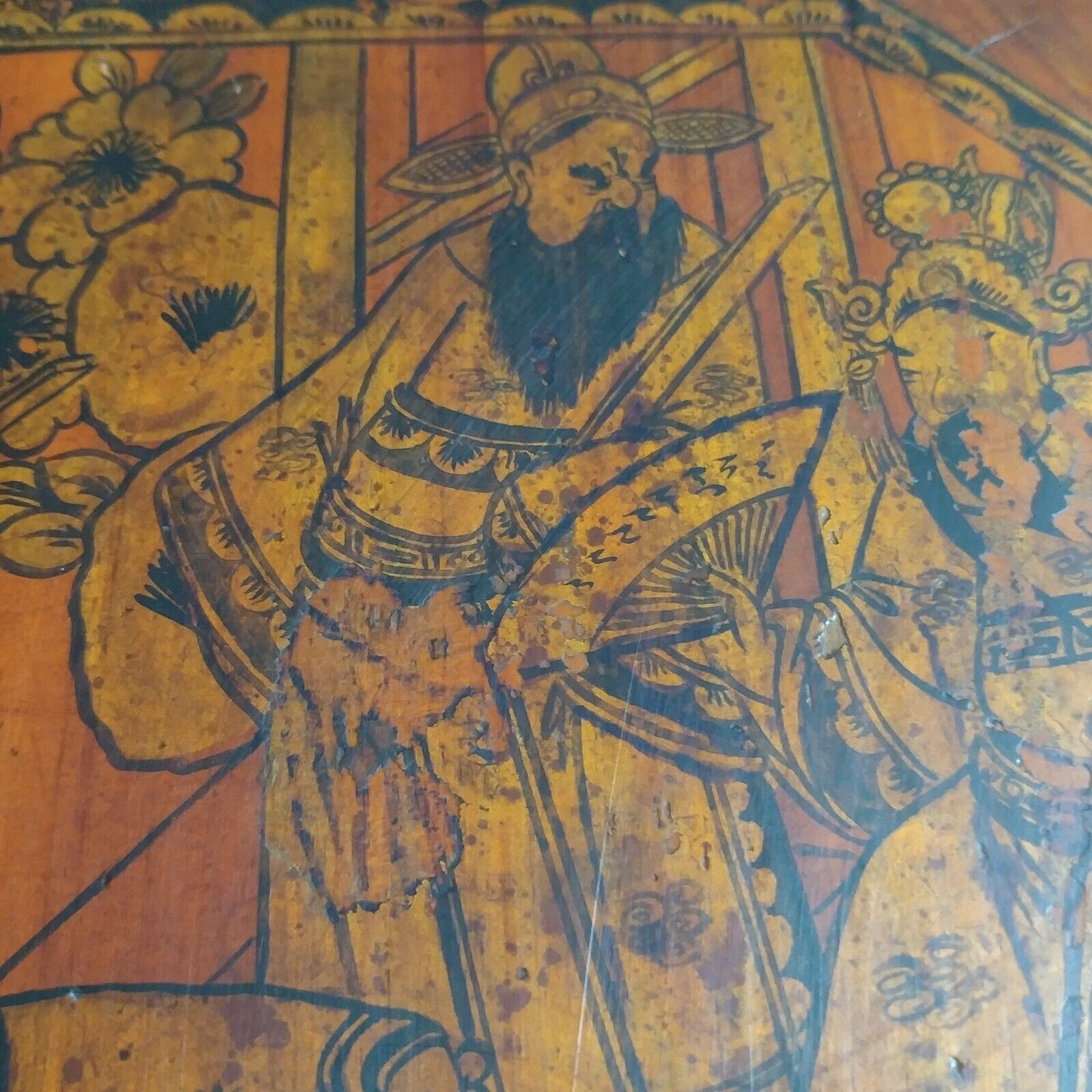 Hand-Painted 1800s Chinese Lacquered Octagon Tray