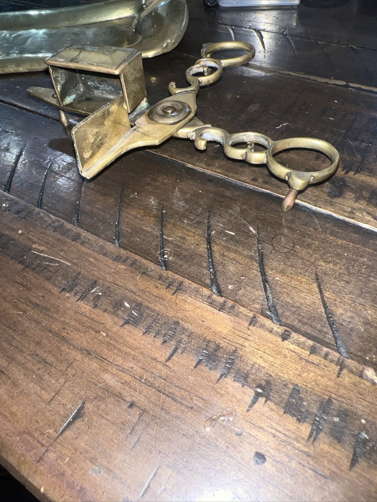 Victorian Brass Candle Snuffer and Tray Set