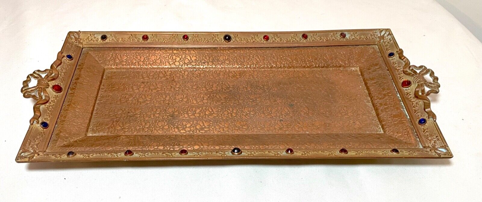 Victorian Jeweled Bronze Dresser Tray, 1800s