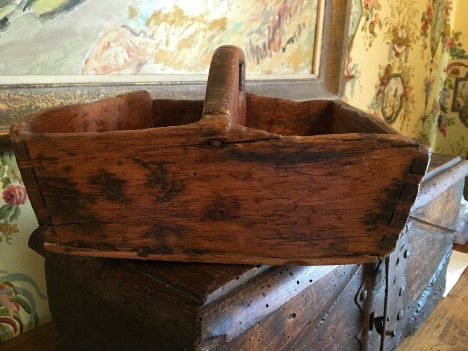 Vintage Handcrafted Wooden Utility Tray from 1800s