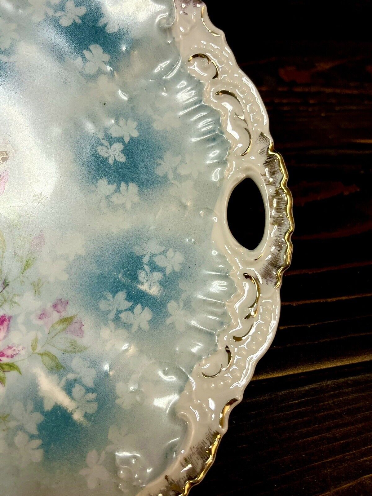 Antique Weimar Porcelain Blue Floral Tray
