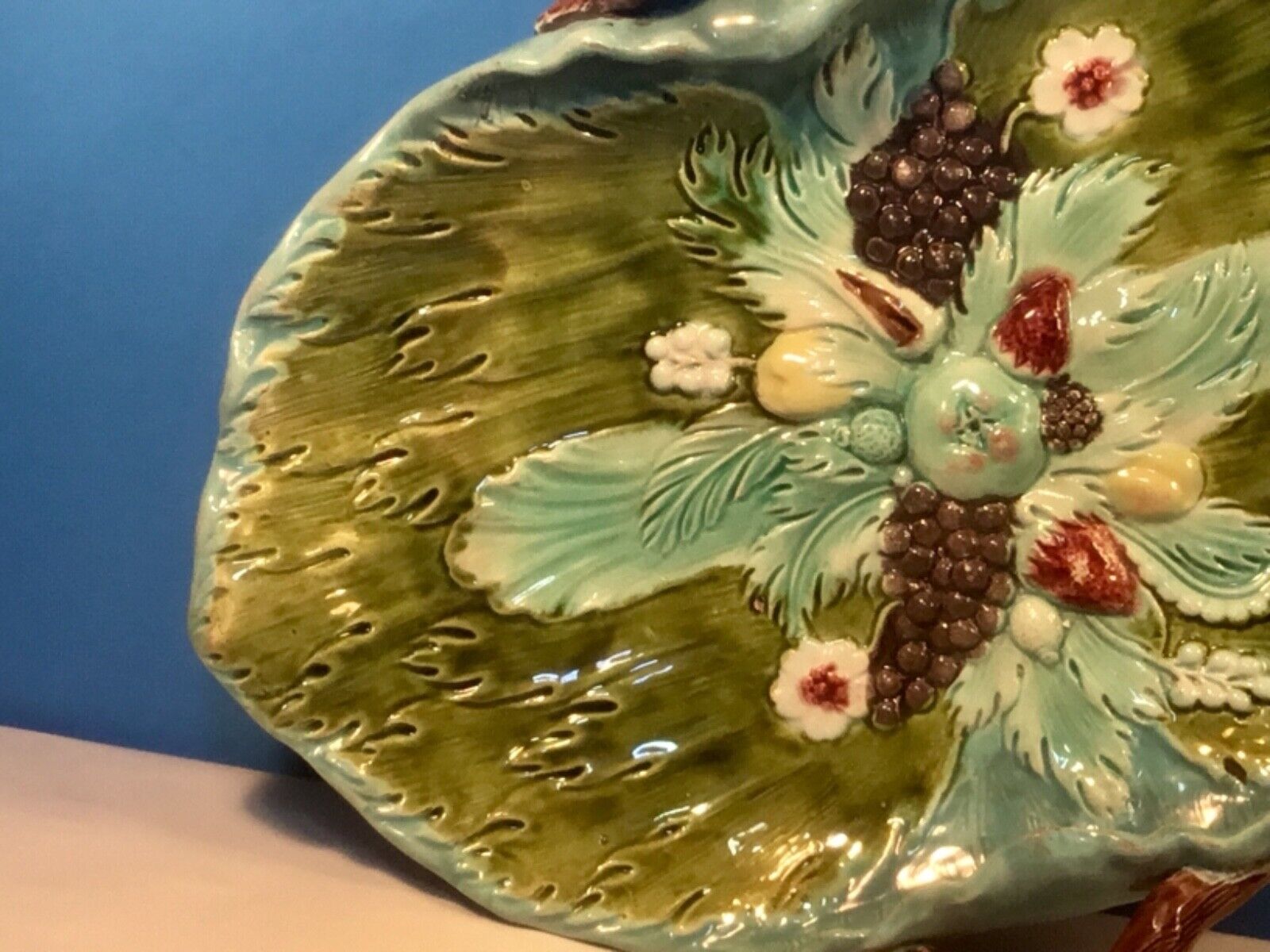 Majolica Fruit Platter Basket Tray, c. 1800s