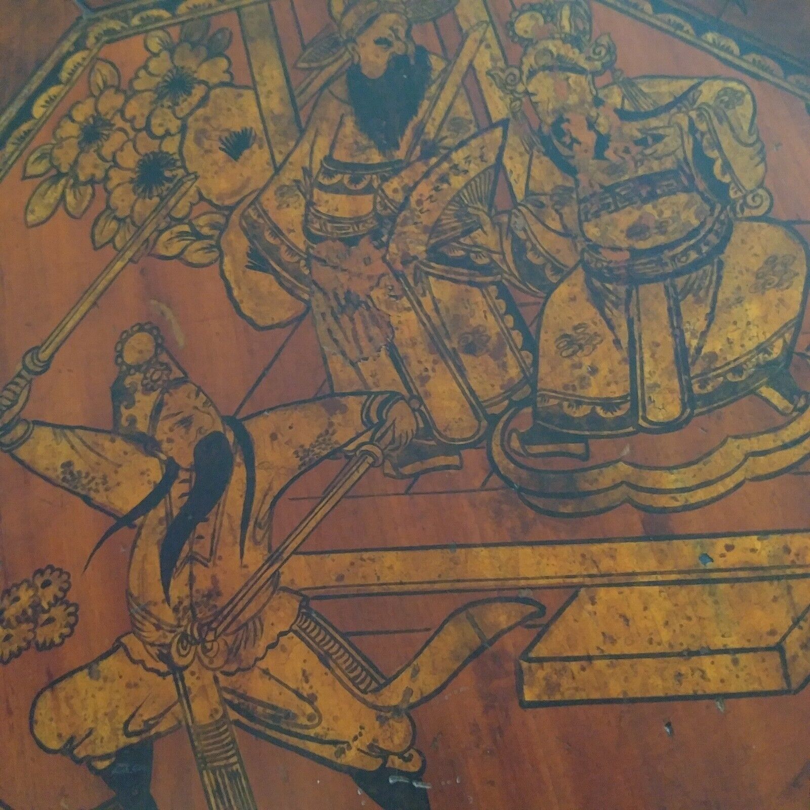 Hand-Painted 1800s Chinese Lacquered Octagon Tray
