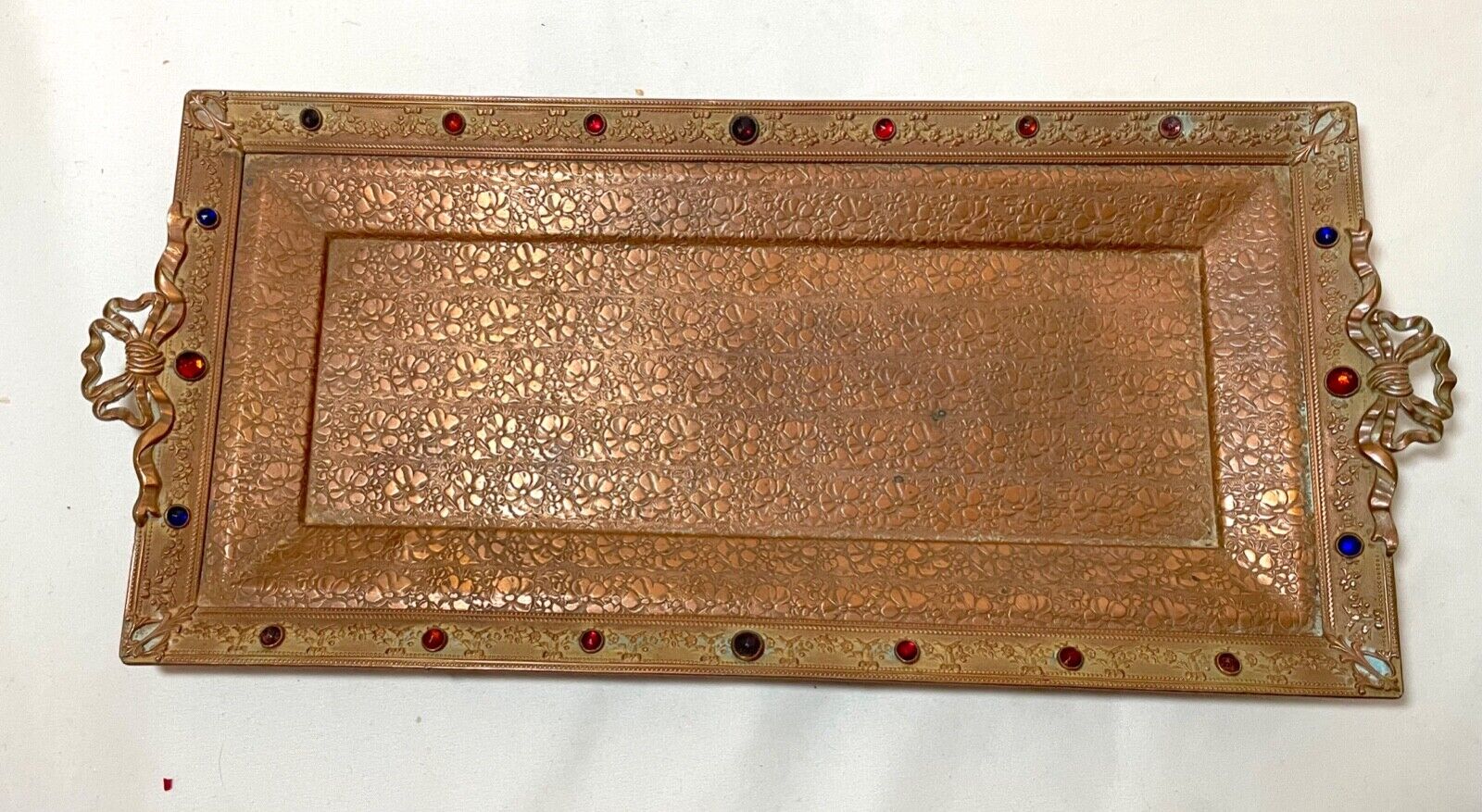 Victorian Jeweled Bronze Dresser Tray, 1800s