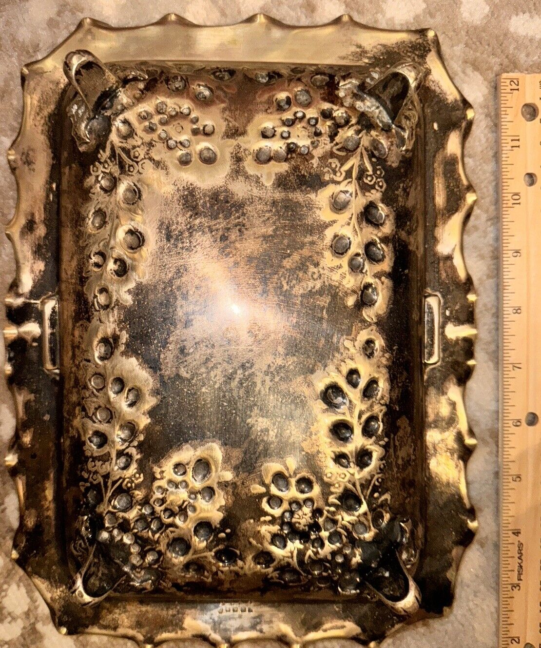 1800s Silver Plated Brass Footed Tray Basket