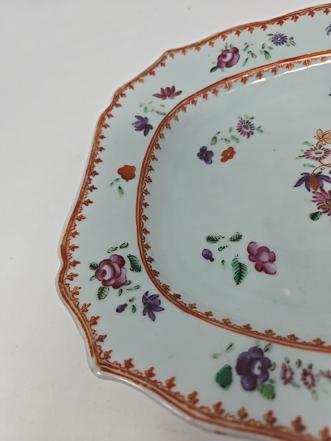 19th Century Chinese Floral Export Tray, 10"x7.5