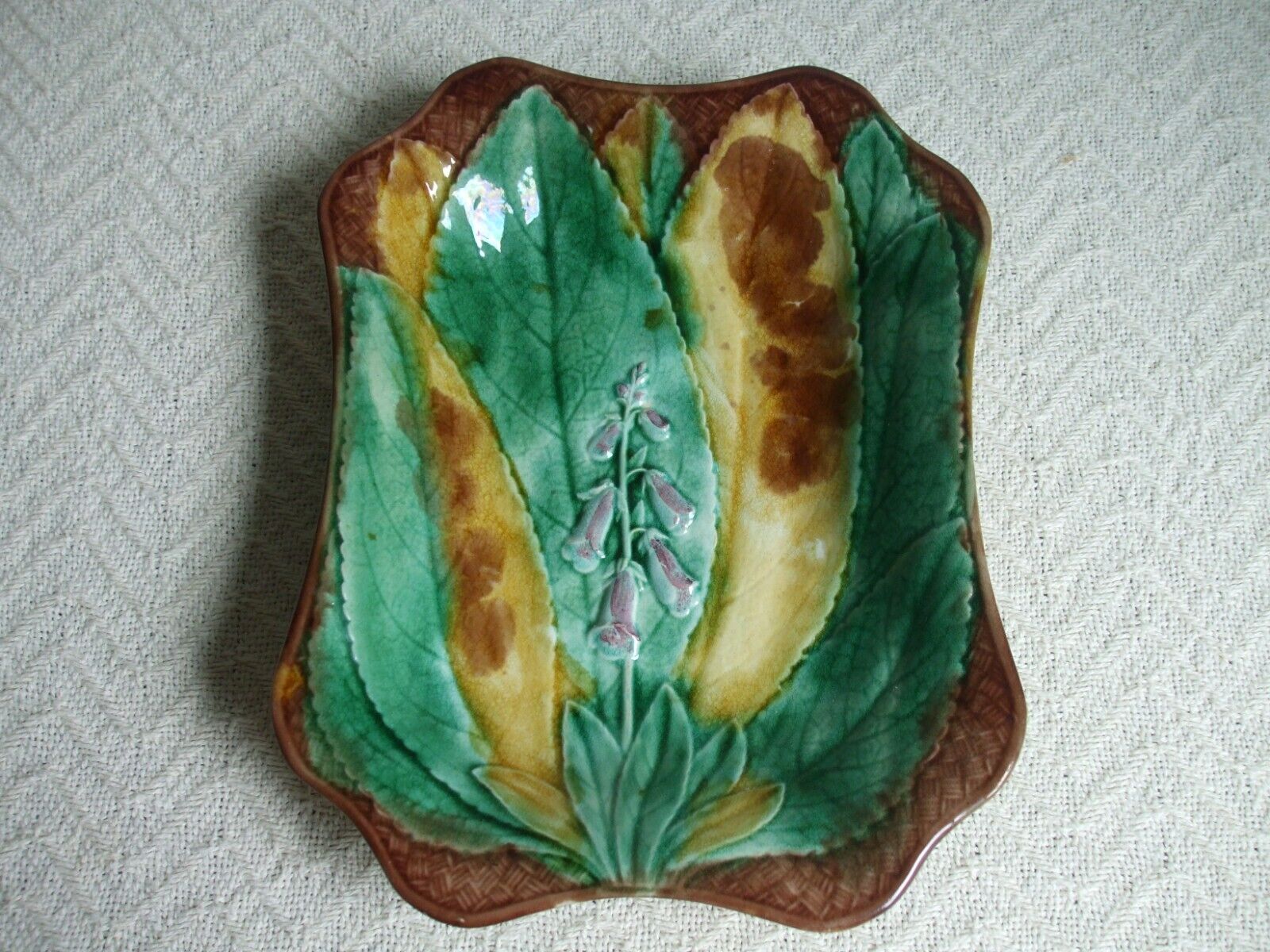 1800s Wedgwood Majolica Foxglove Tray Dish