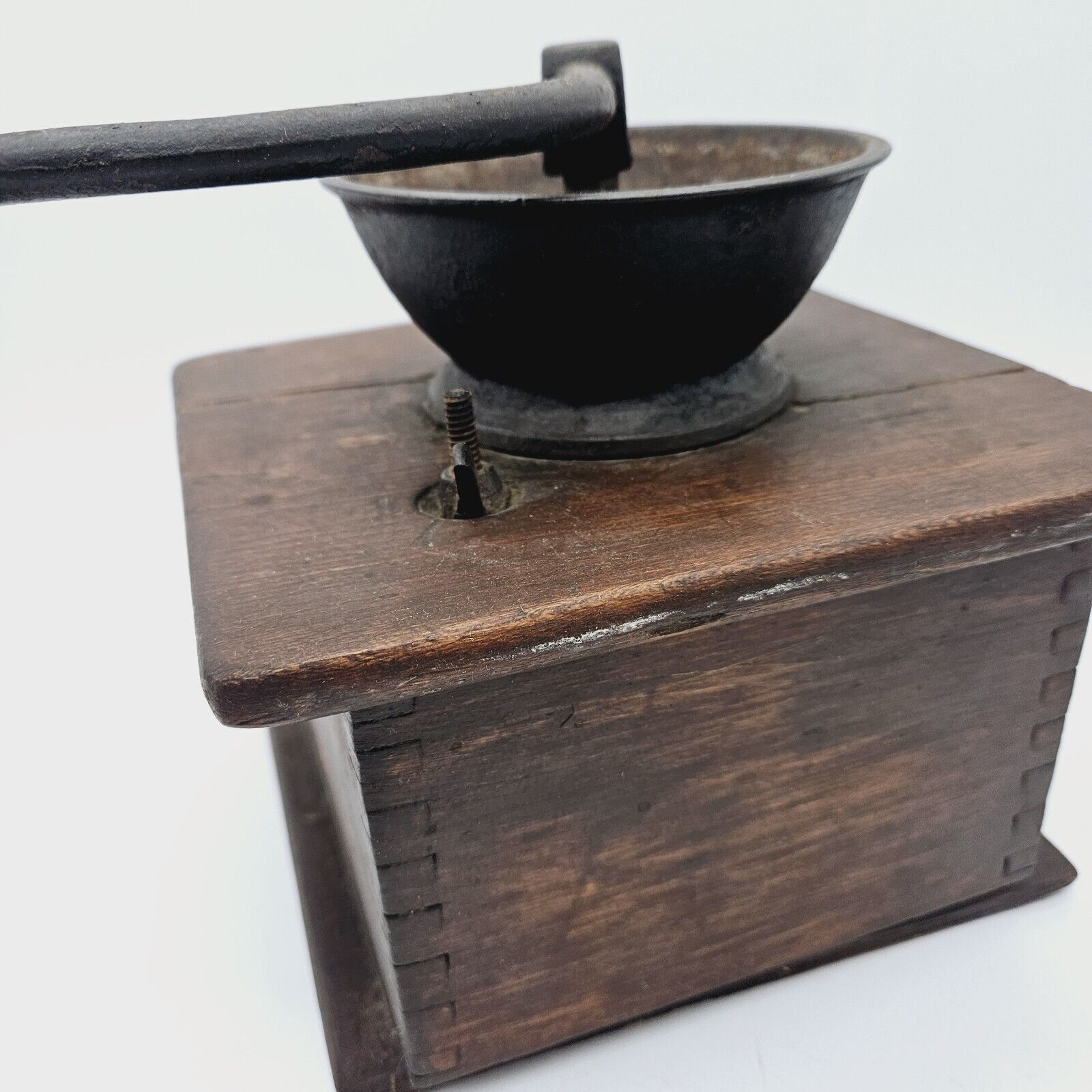 1800s Antique Dovetail Wood Coffee Grinder