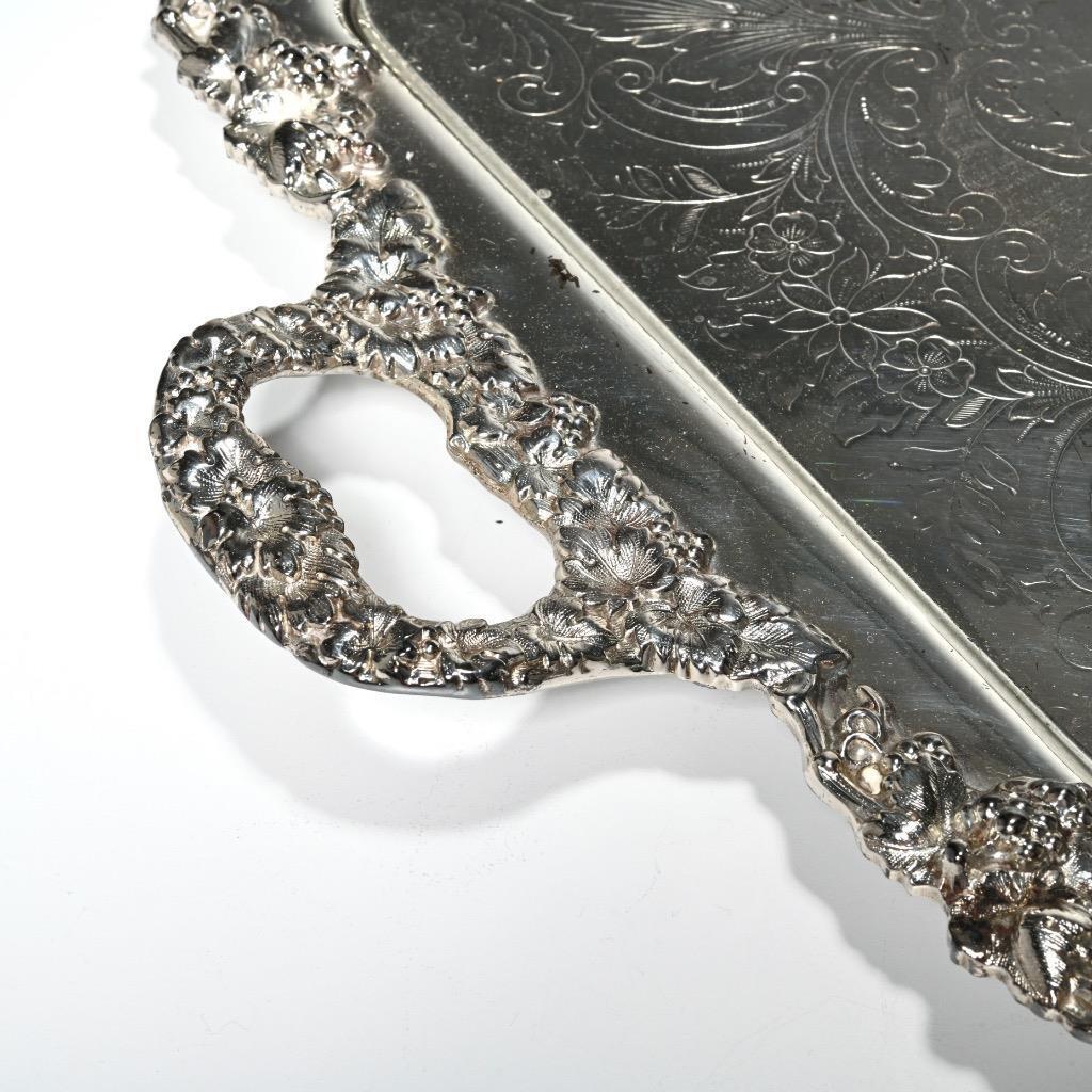 Art Nouveau Silverplate Footed Grape Tray 19th Century