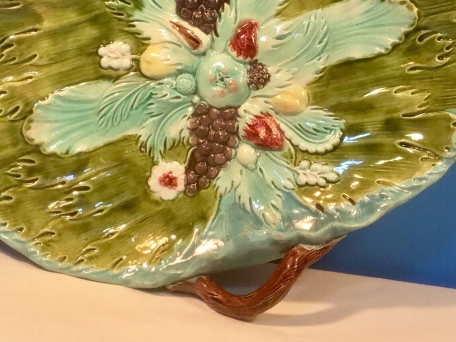 Majolica Fruit Platter Basket Tray, c. 1800s