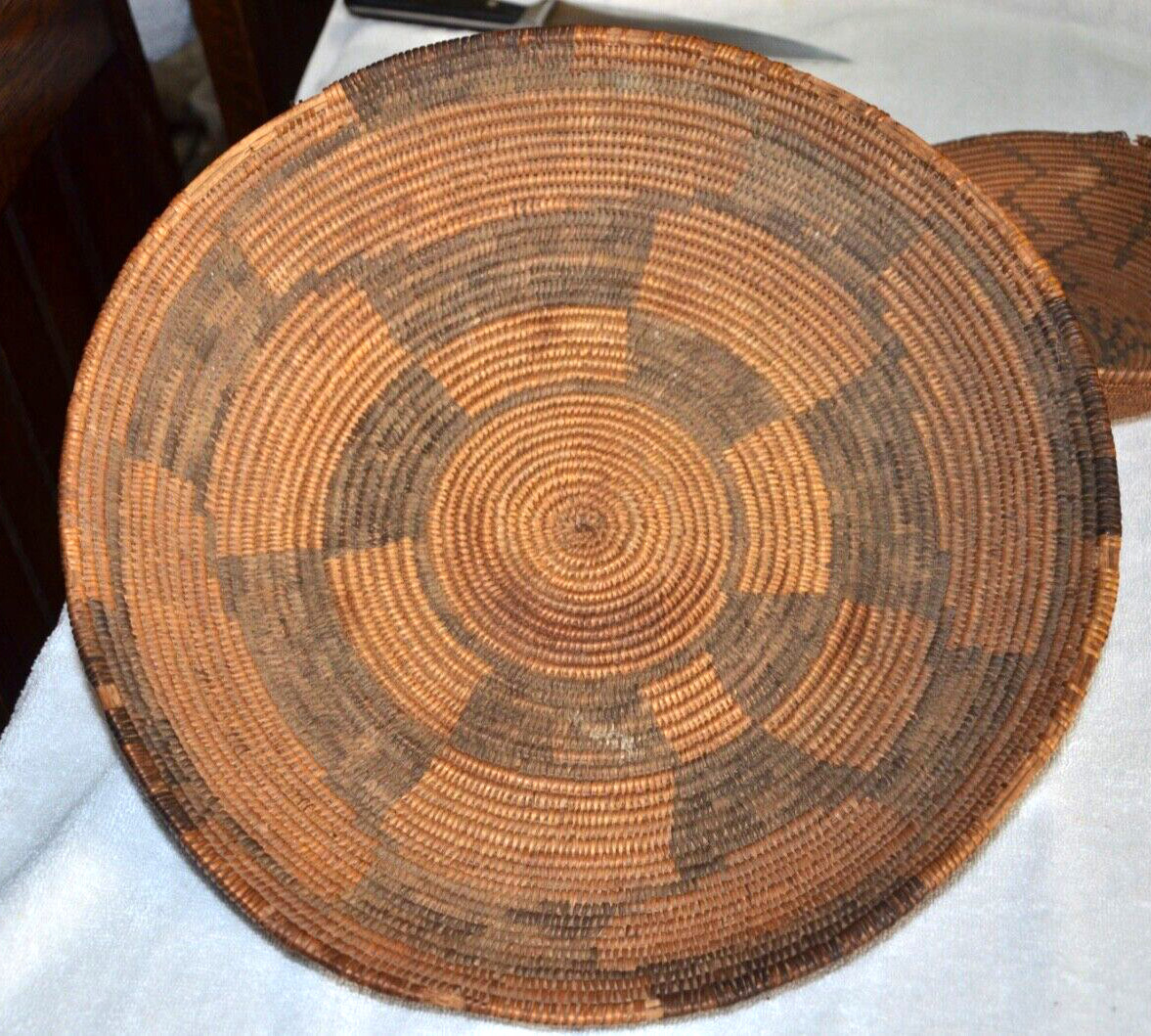 Antique Late 1800s Apache Geometric Basket Tray