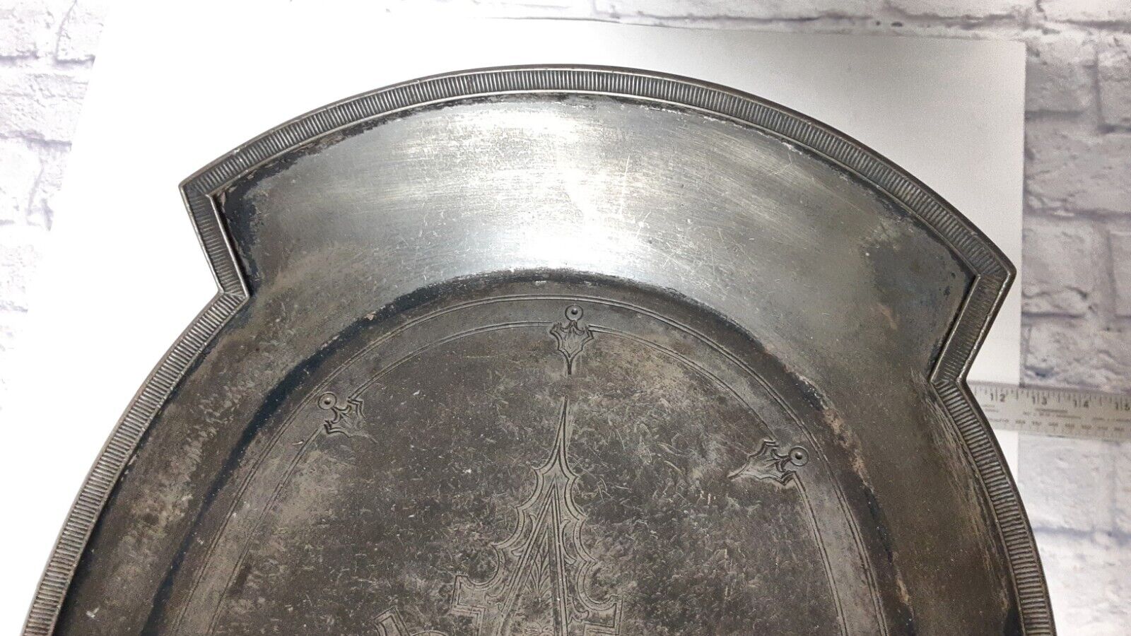 Engraved 1800s Meriden Co Metal Tray