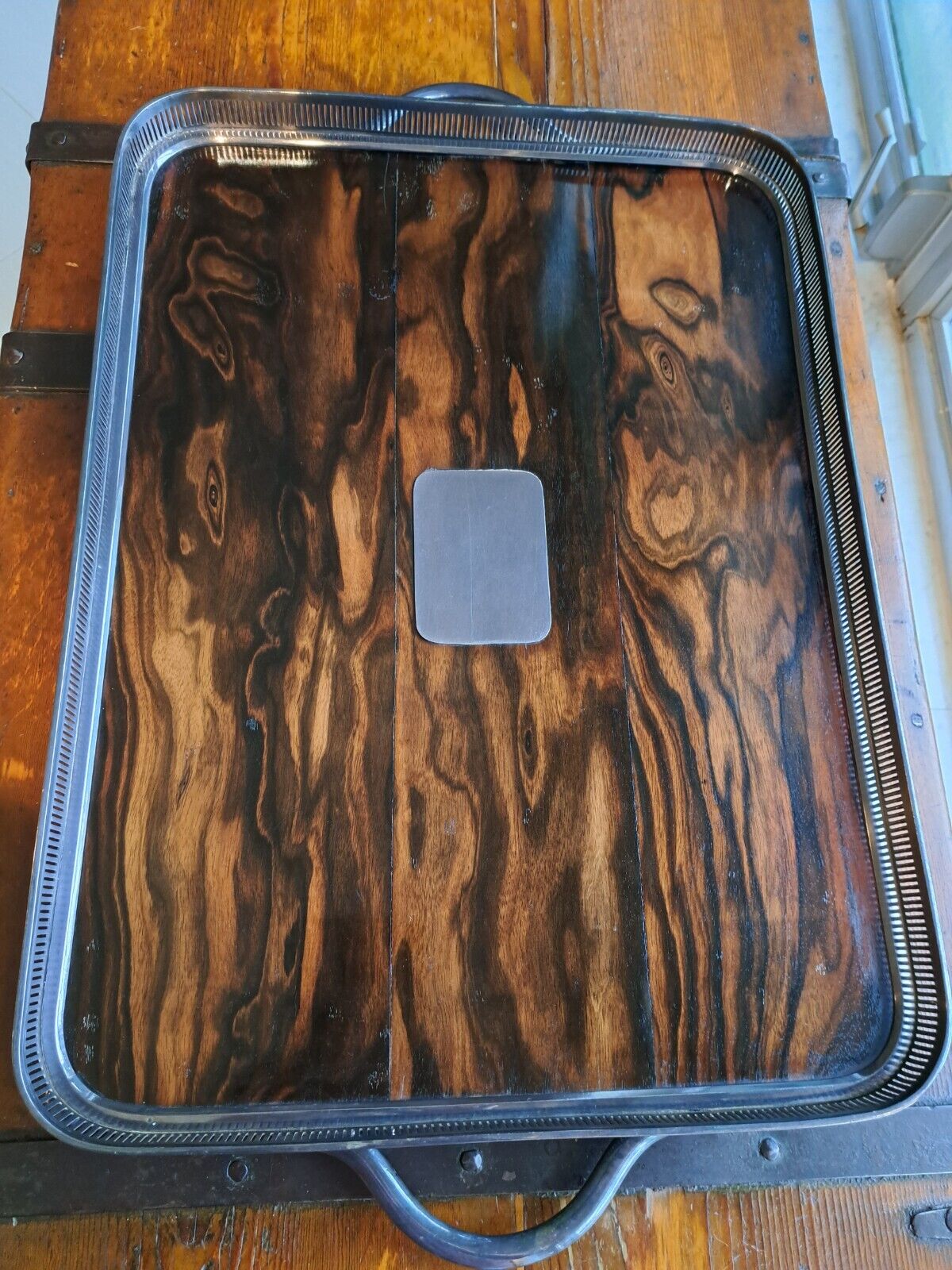 19th Century Mahogany & Silver Large Tea Tray