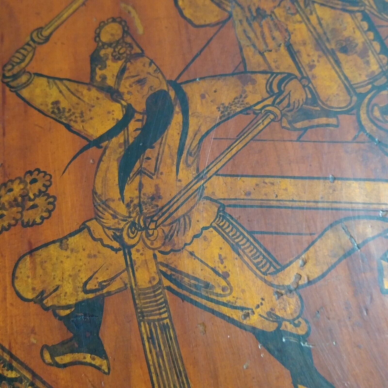 Hand-Painted 1800s Chinese Lacquered Octagon Tray