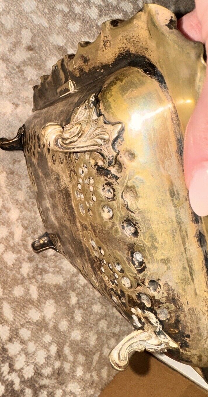 1800s Silver Plated Brass Footed Tray Basket
