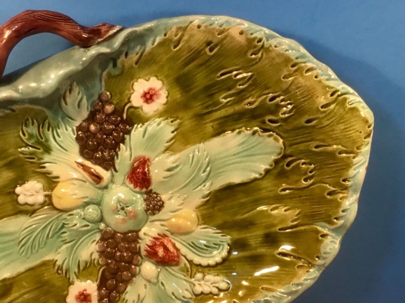 Majolica Fruit Platter Basket Tray, c. 1800s